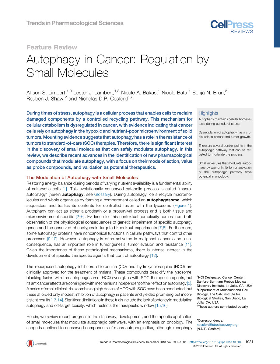 Autophagy in Cancer-Regulation by Small Molecules.pdf_第1页