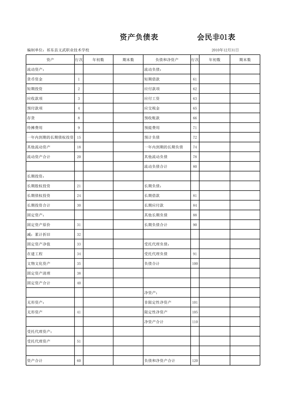 非营利组织-资产负债、业务活动、现金流量表(EXCEL).xls_第1页