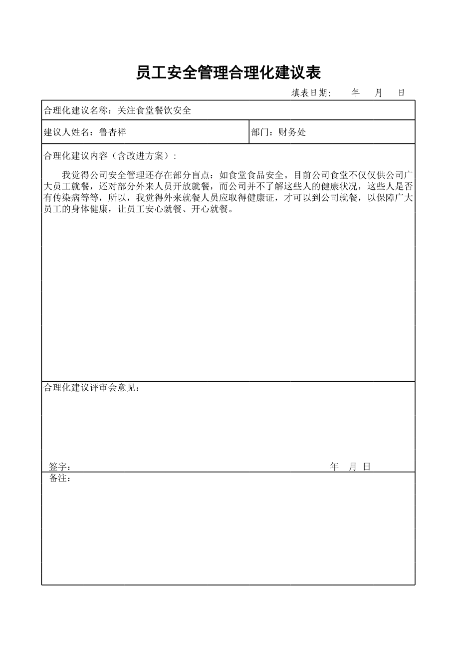 员工安全管理合理化建议表.xls_第2页