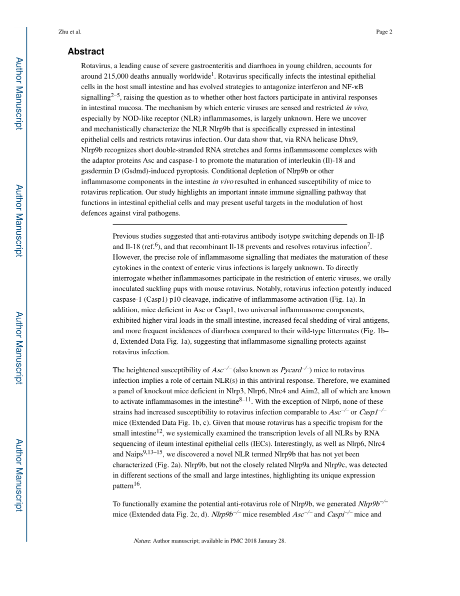 2017-Zhu-Nlrp9b炎性体限制肠上皮细胞中的轮状病毒感染.pdf_第2页