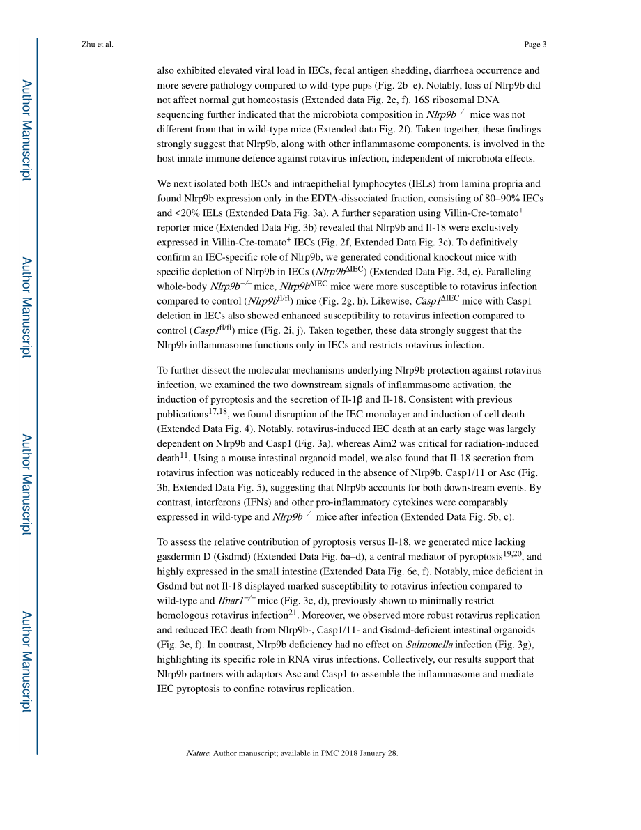 2017-Zhu-Nlrp9b炎性体限制肠上皮细胞中的轮状病毒感染.pdf_第3页