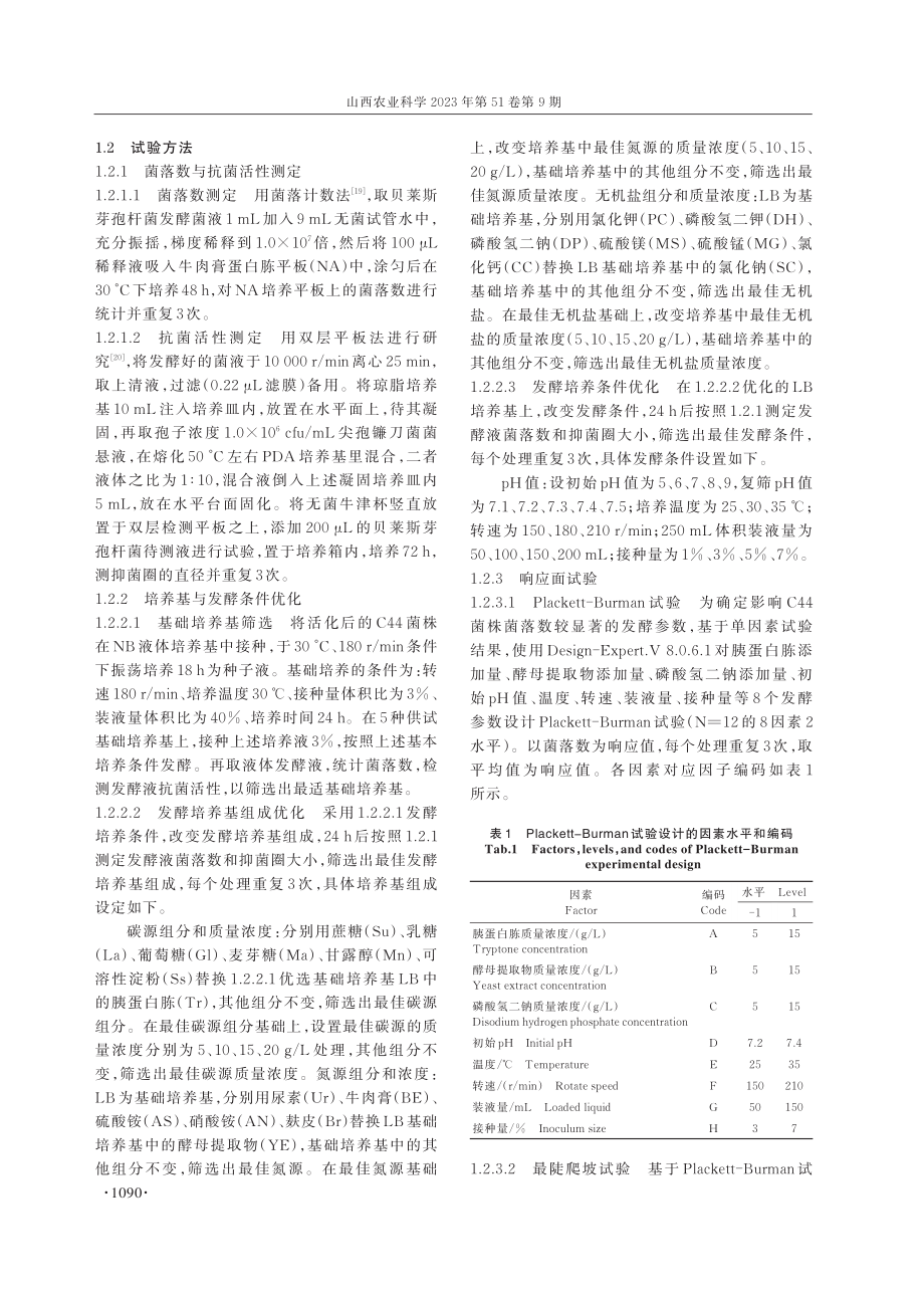 基于响应面法优化贝莱斯芽孢杆菌C44发酵参数.pdf_第3页