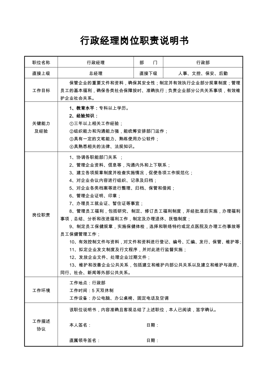 02-01行政经理岗位职责说明书.docx_第1页