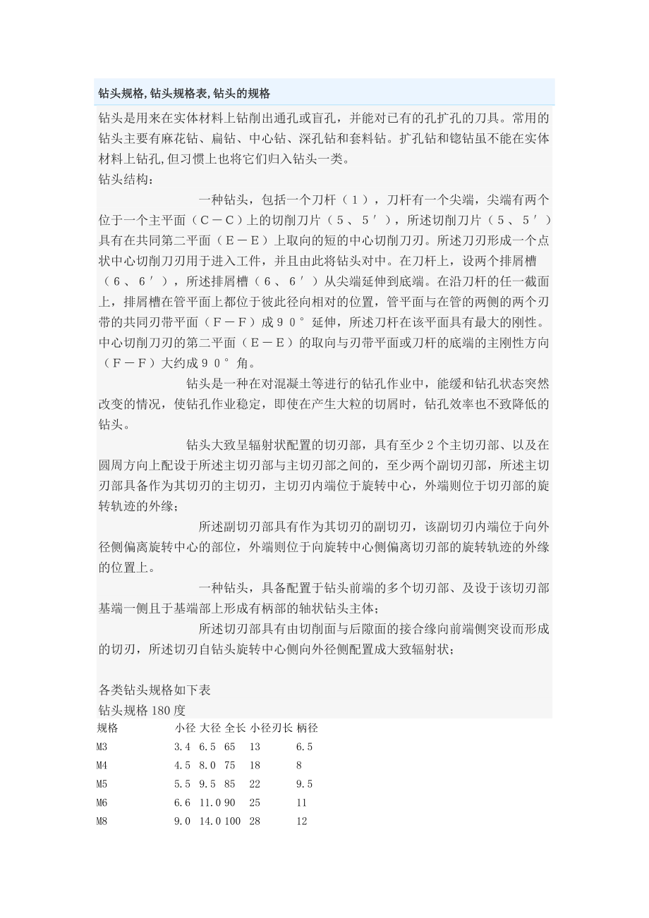 钻头规格表.doc_第1页