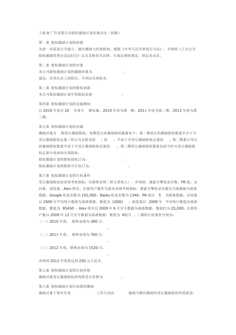 有限责任公司股权激励方案(范本).docx_第1页