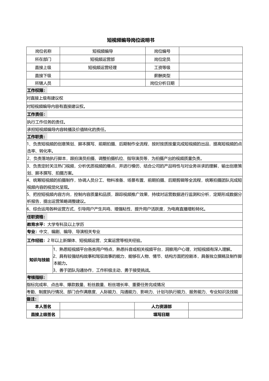 03-01短视频编导岗位说明书.docx_第1页