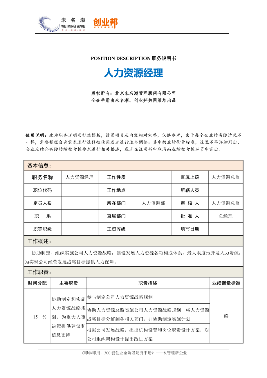 0职务说明书——人力资源经理.pdf_第1页