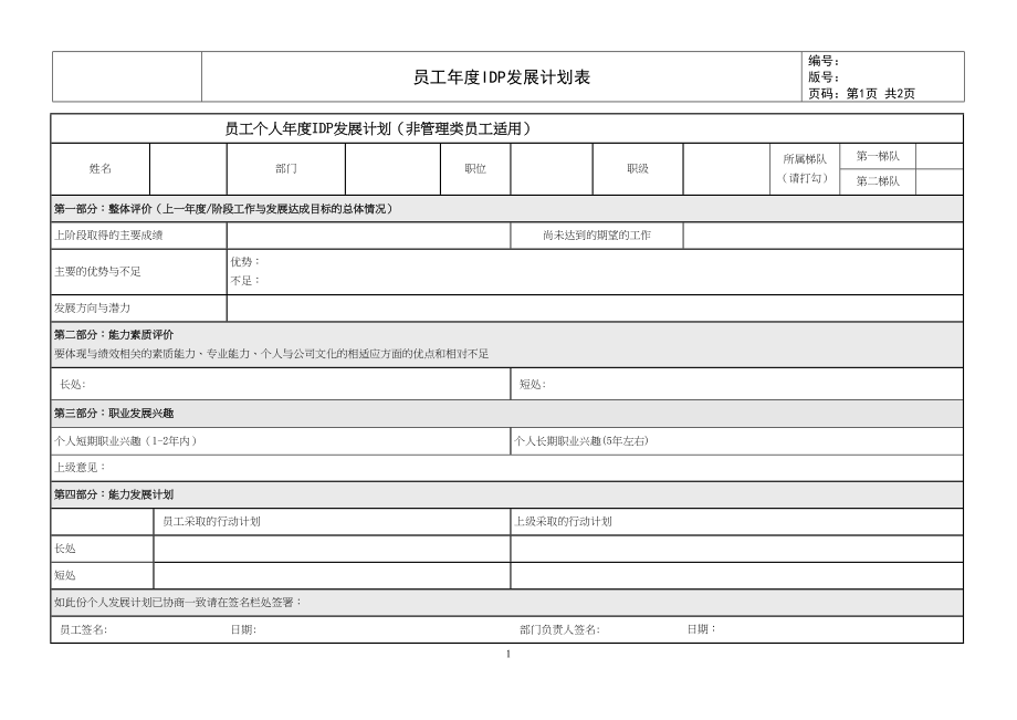 【表格】个人发展计划（IDP）5 非管理员工适用.doc_第1页