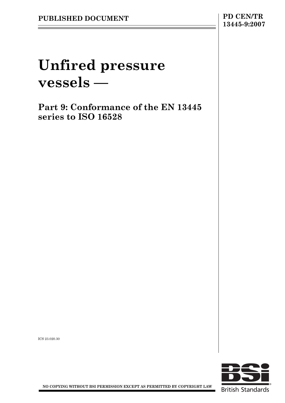 [www.staffempire.com]-PD CEN TR 13445-9-2007 非受火压力容器.第9部分EN 13445系列和ISO 16528的一致性.pdf_第1页