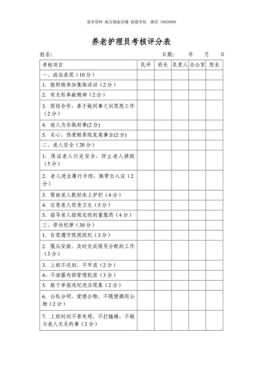 养老护理员考核评分表.doc_第1页