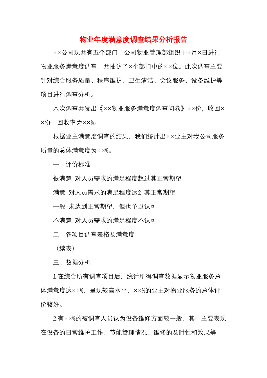 物业年度满意度调查结果分析报告.docx_第1页