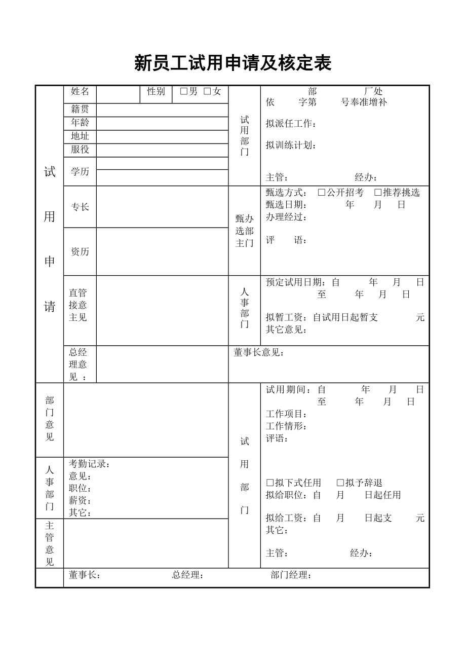 新员工试用申请及核定表 (2).doc_第1页