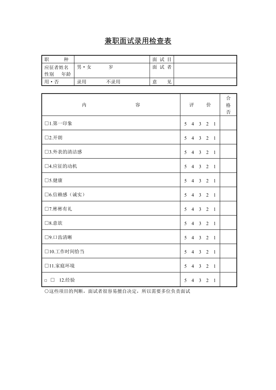 兼职面试录用检查表 (2).doc_第1页