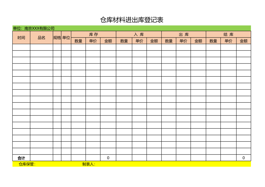 【仓库管理】仓库材料进出库表格——金额合计.xls_第1页