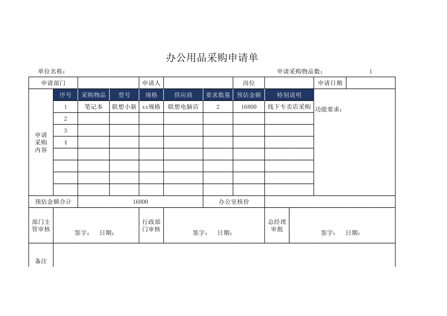 02-【管理表格】-12-办公用品采购申请单 (2).xlsx_第1页