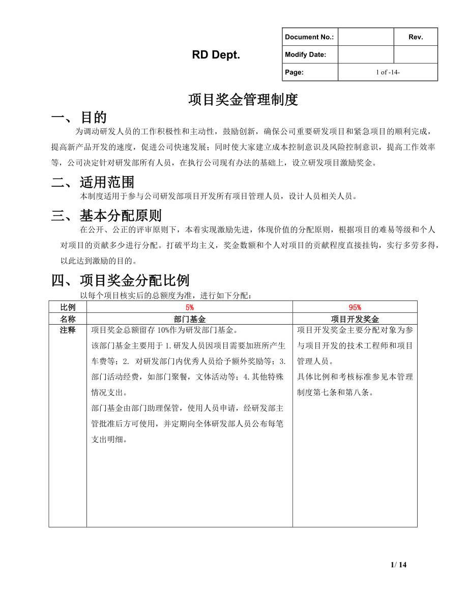 研发部项目奖金分配管理制度.docx_第1页