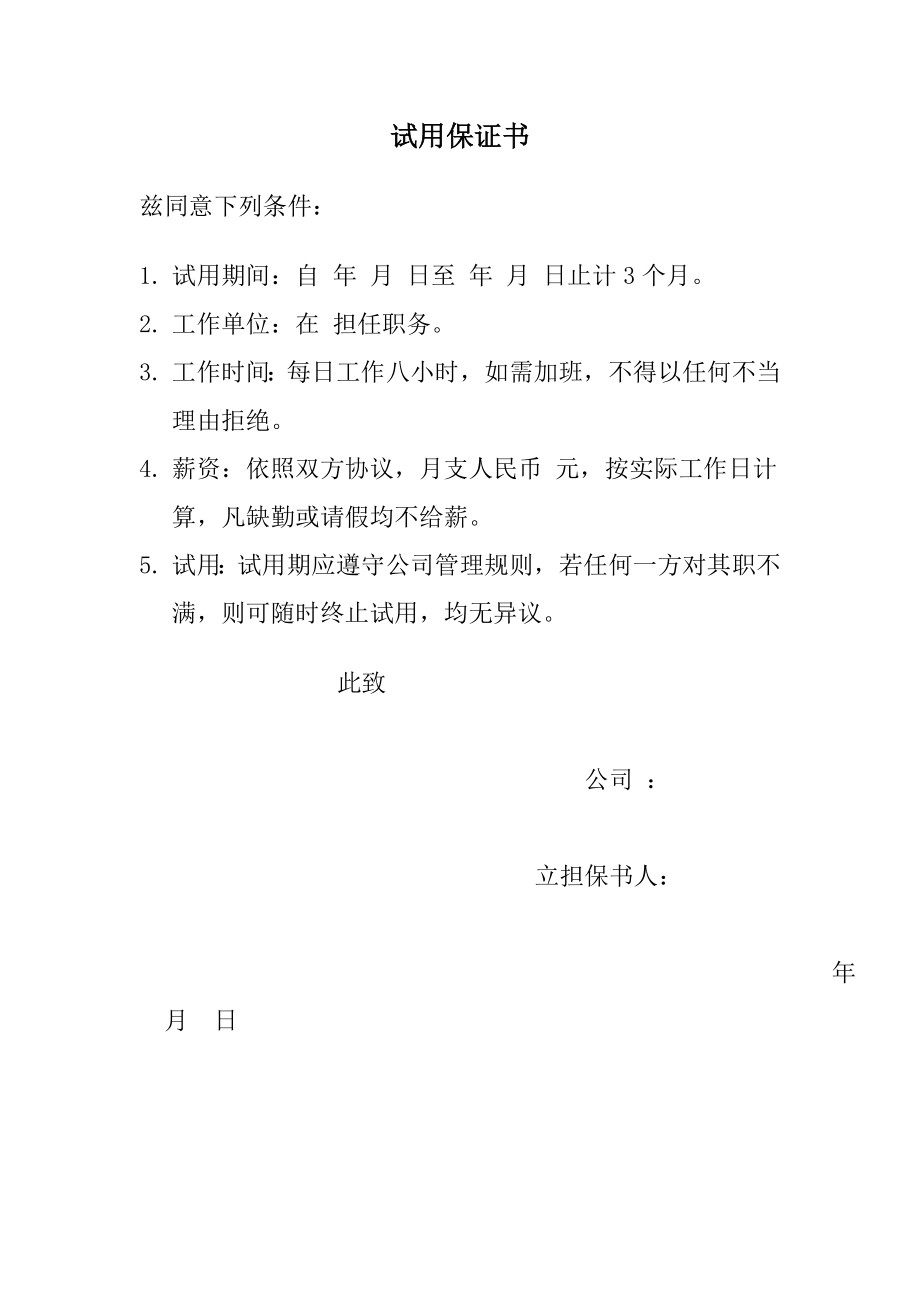 试用保证书 (2).doc_第1页