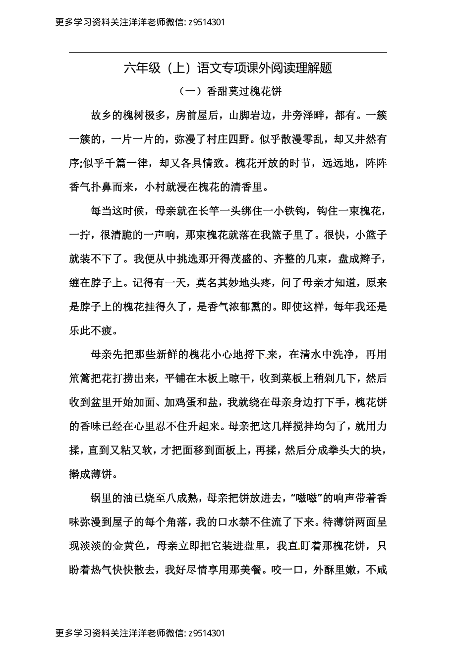 六（上）语文专项课外阅读理解题（含答案）.pdf_第1页