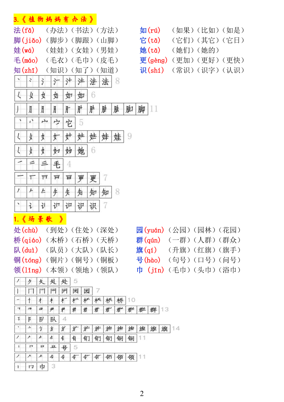 3_二年级语文上册《生字拼音、笔顺、组词》.pdf_第2页