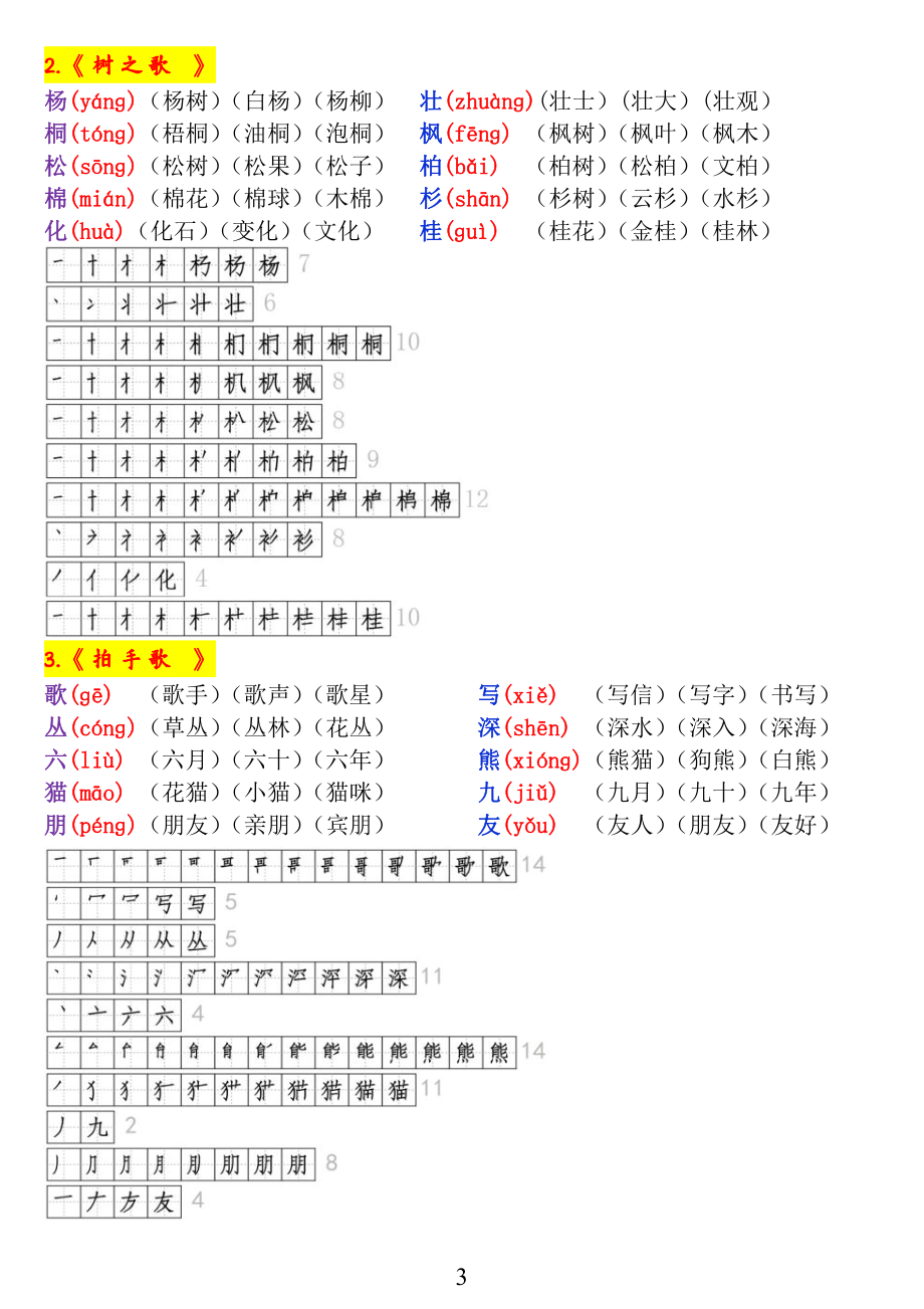 3_二年级语文上册《生字拼音、笔顺、组词》.pdf_第3页