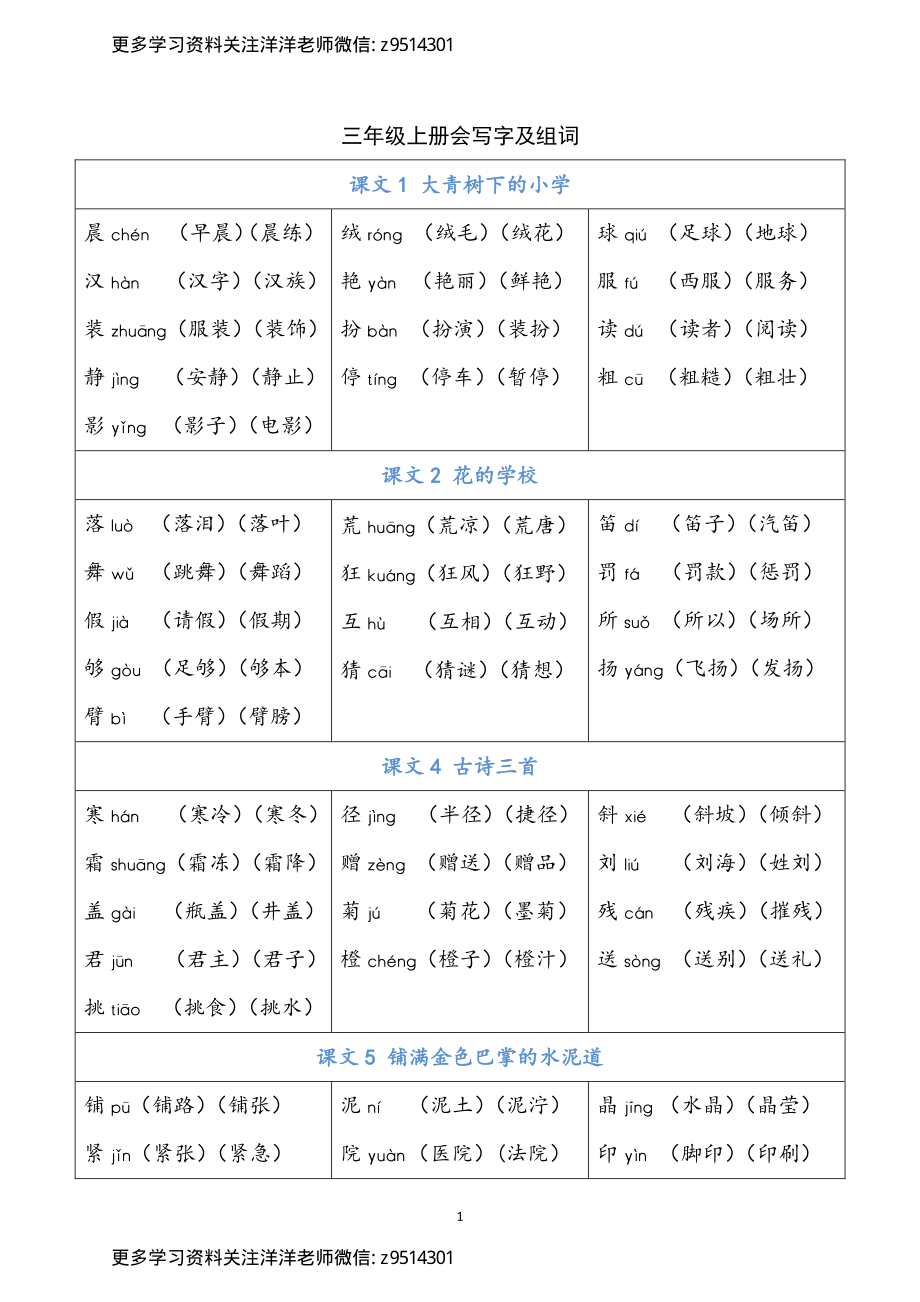 三年级上册 写字表.pdf_第1页