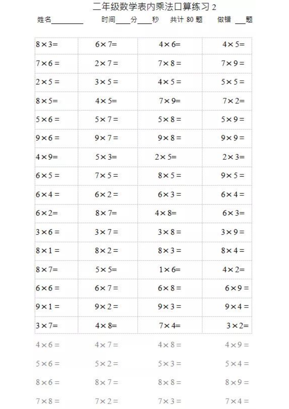 二（上）数学乘法口算题卡2.pdf_第2页