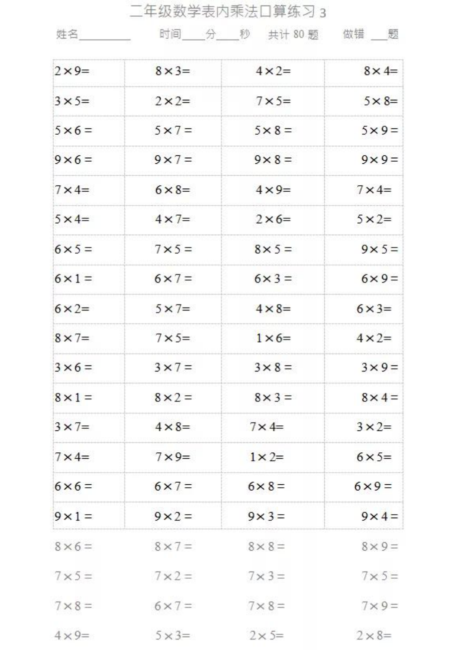 二（上）数学乘法口算题卡2.pdf_第3页