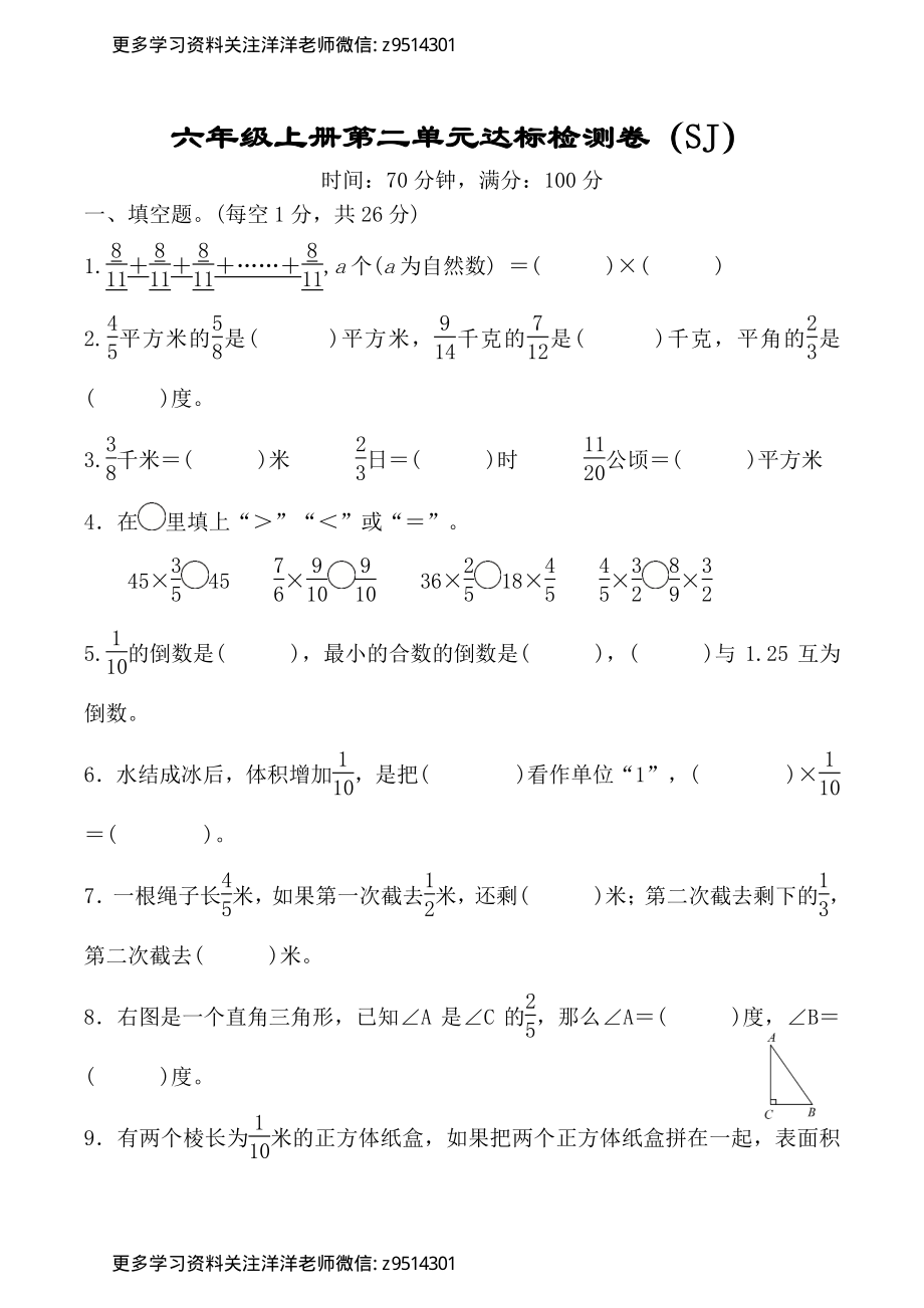 s六（上）数学苏教第二单元达标检测卷.pdf_第1页