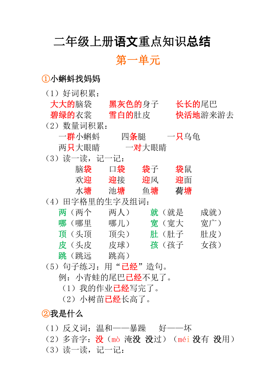 二年级上册全册每课重点知识点汇总(1).pdf_第1页