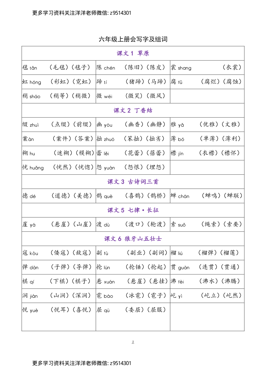 六年级上册 写字表.pdf_第1页