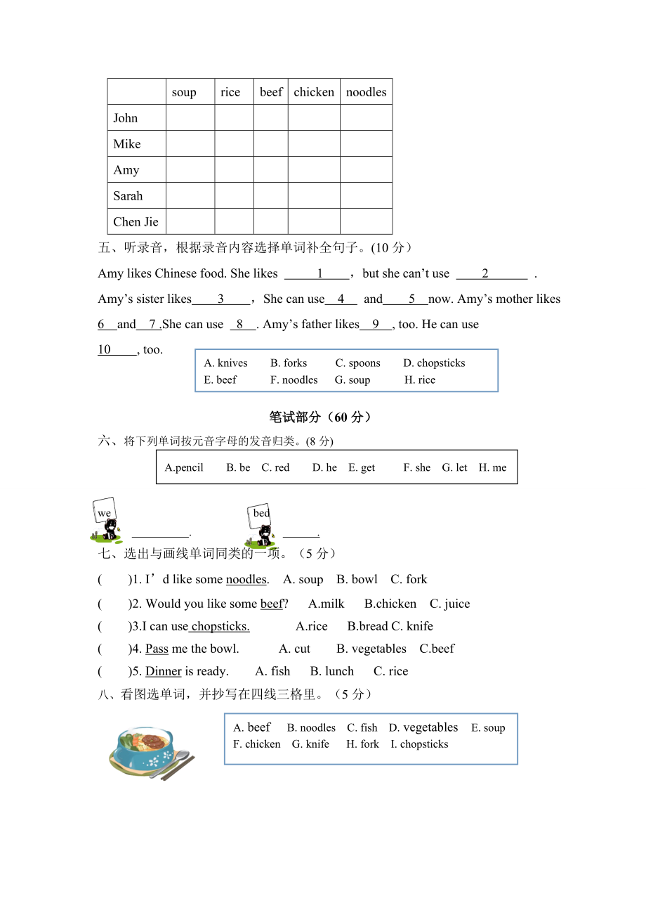 【综合提升卷】四年级上册英语单元测-Unit 5 人教PEP（word含答案）.doc_第2页