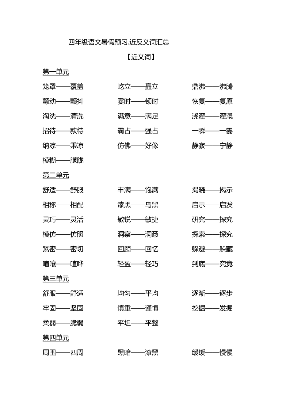 【近义词与反义词汇总】四上语文.doc_第1页