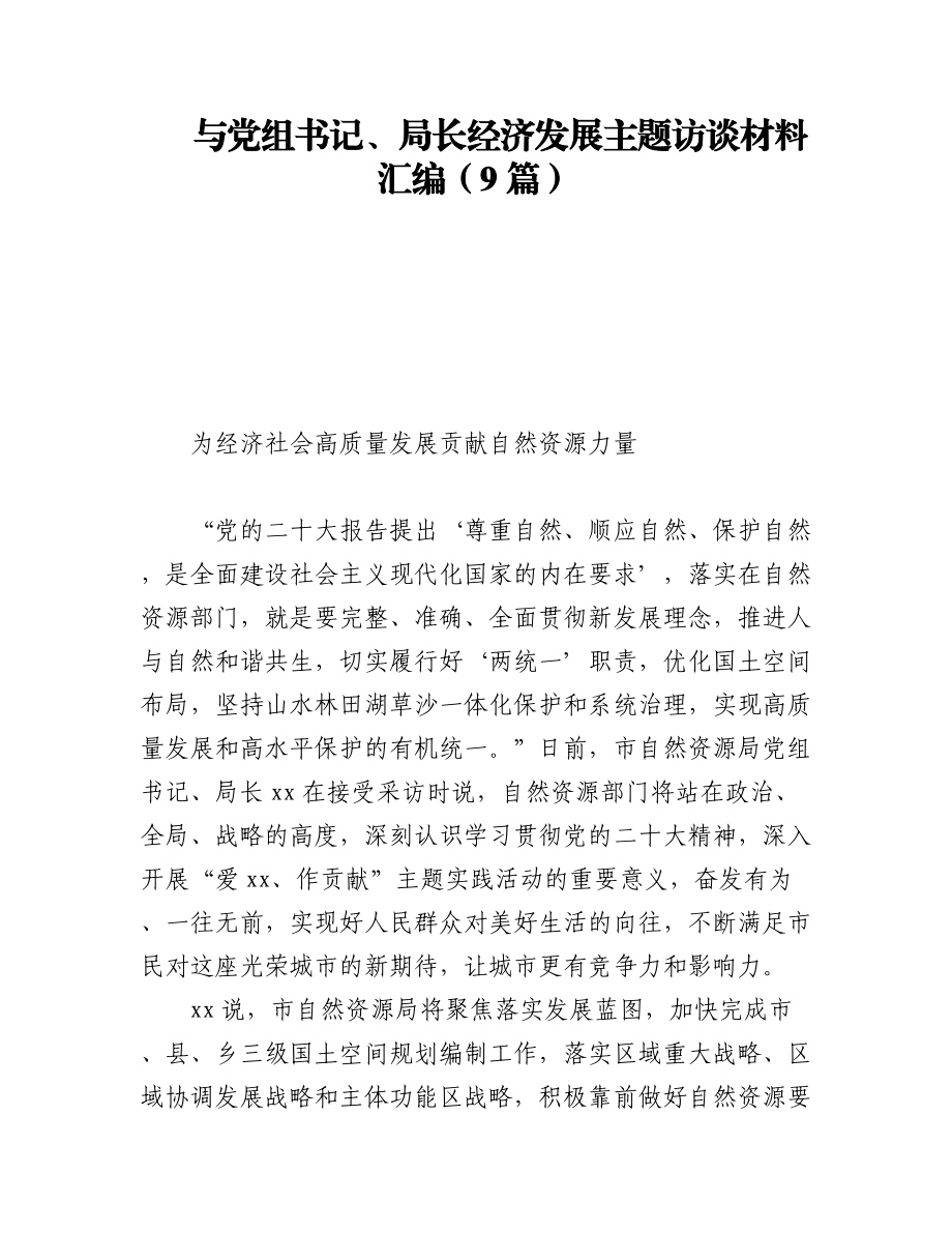 2023年与党组书记、局长经济发展主题访谈材料汇编（9篇）.docx_第1页