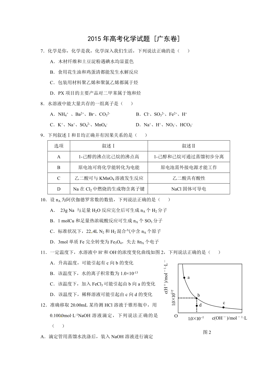 2015年广东高考化学试题及答案.doc_第1页