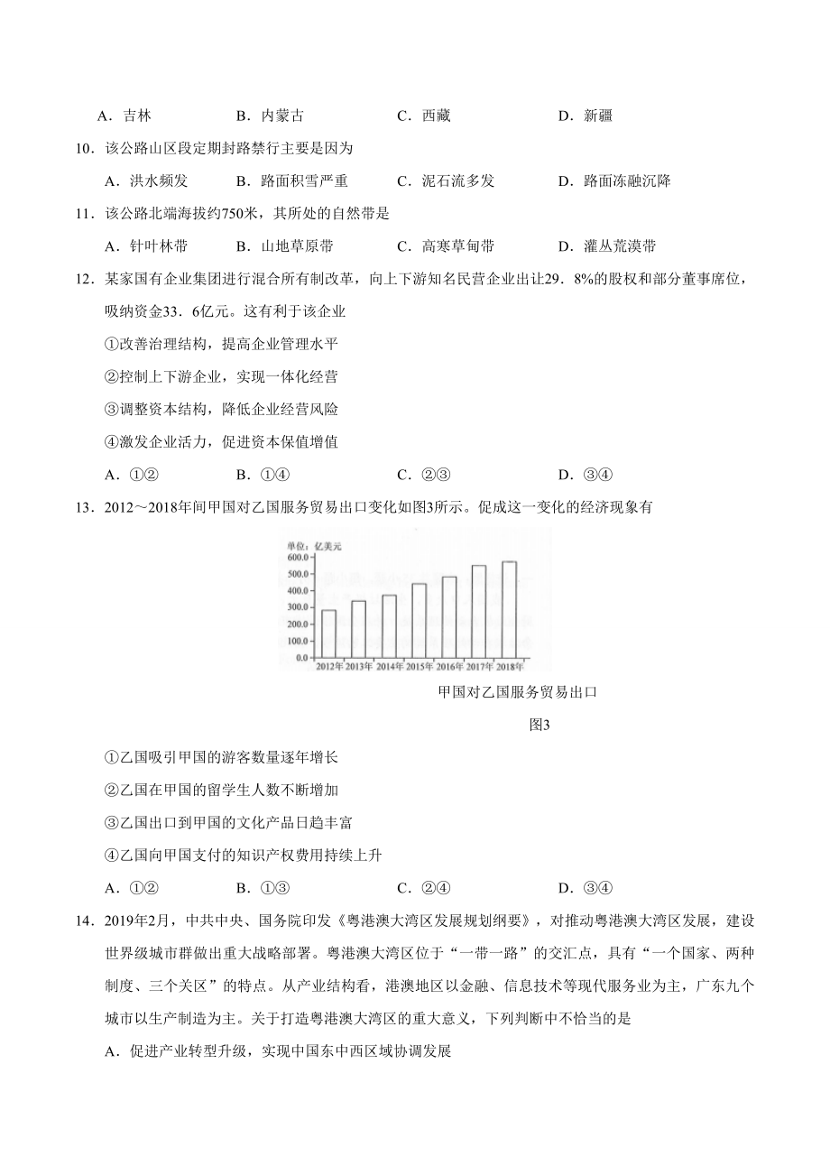 （精校版）2019年全国卷Ⅲ文综高考试题文档版（含答案）.doc_第3页