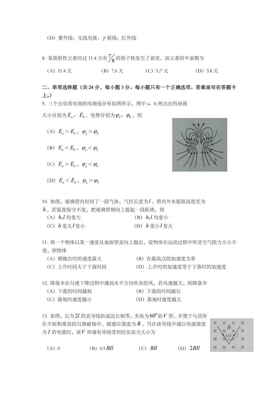 2010年上海市高中毕业统一学业考试物理试卷（word解析版）.doc_第2页