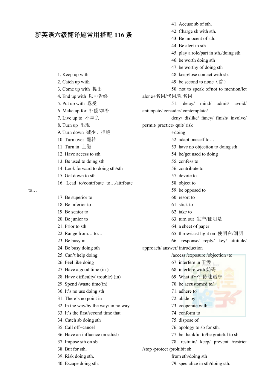 新英语六级翻译题常用搭配116条.doc_第1页