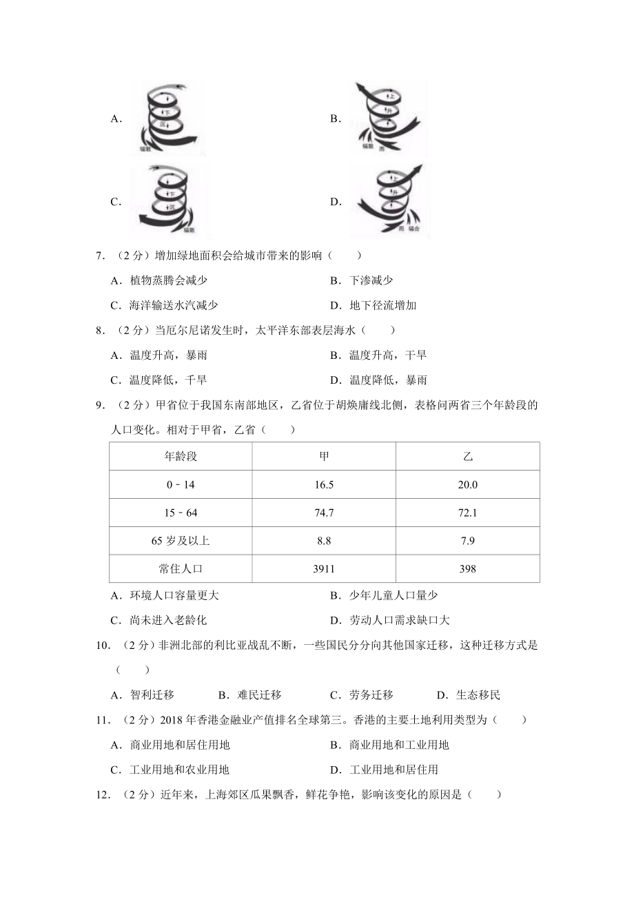 2019年上海市高中毕业统一学业考试地理试卷 (原卷版）.doc_第2页