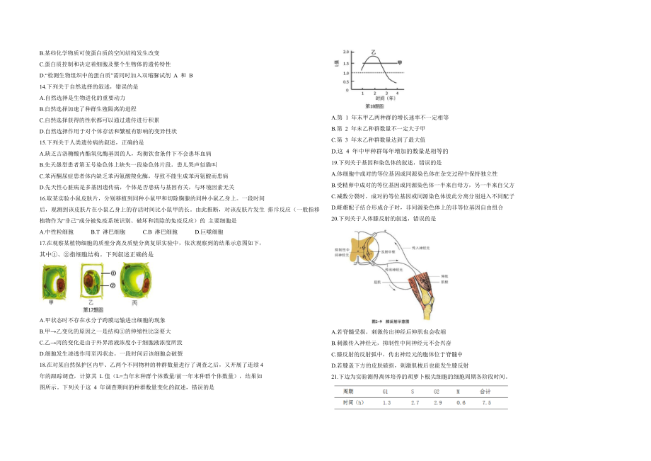 2018年浙江省高考生物【4月】（原卷版）（www.ximiyu.com）.docx_第2页