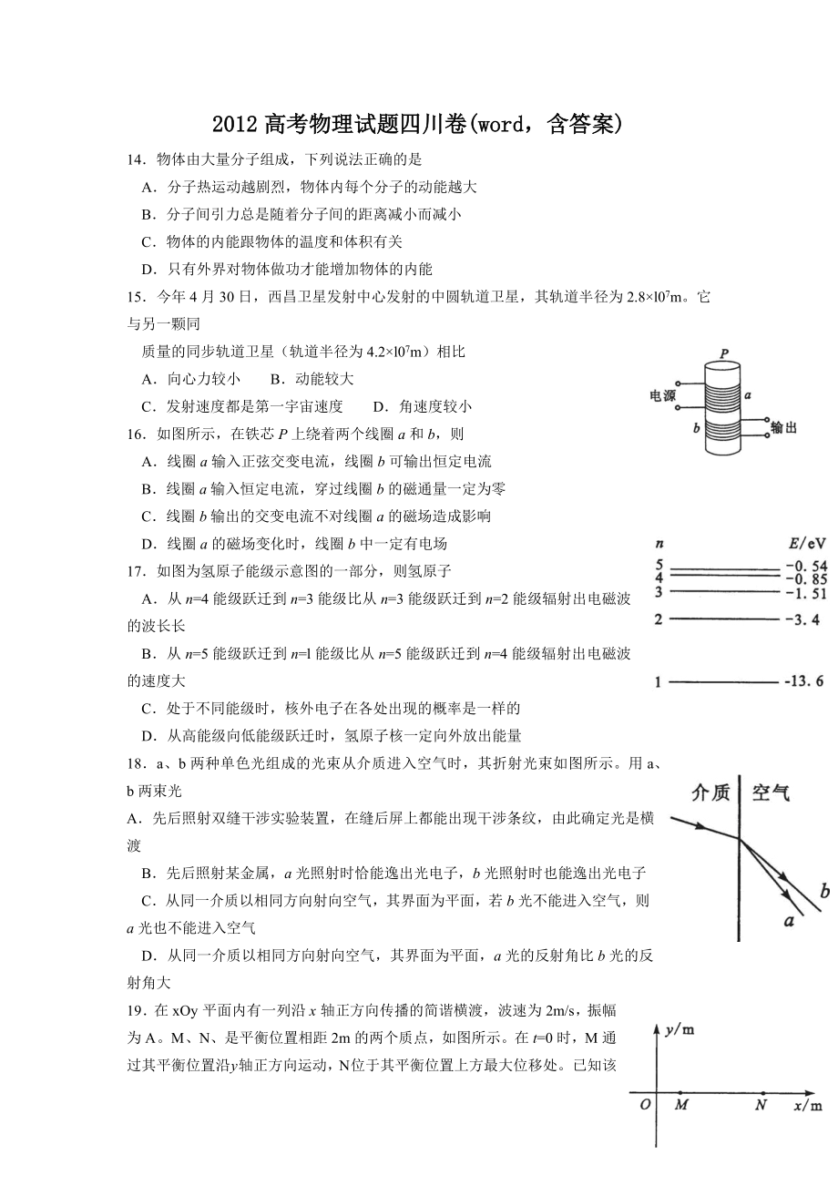 2012年高考四川理综物理试题(含答案).docx_第1页