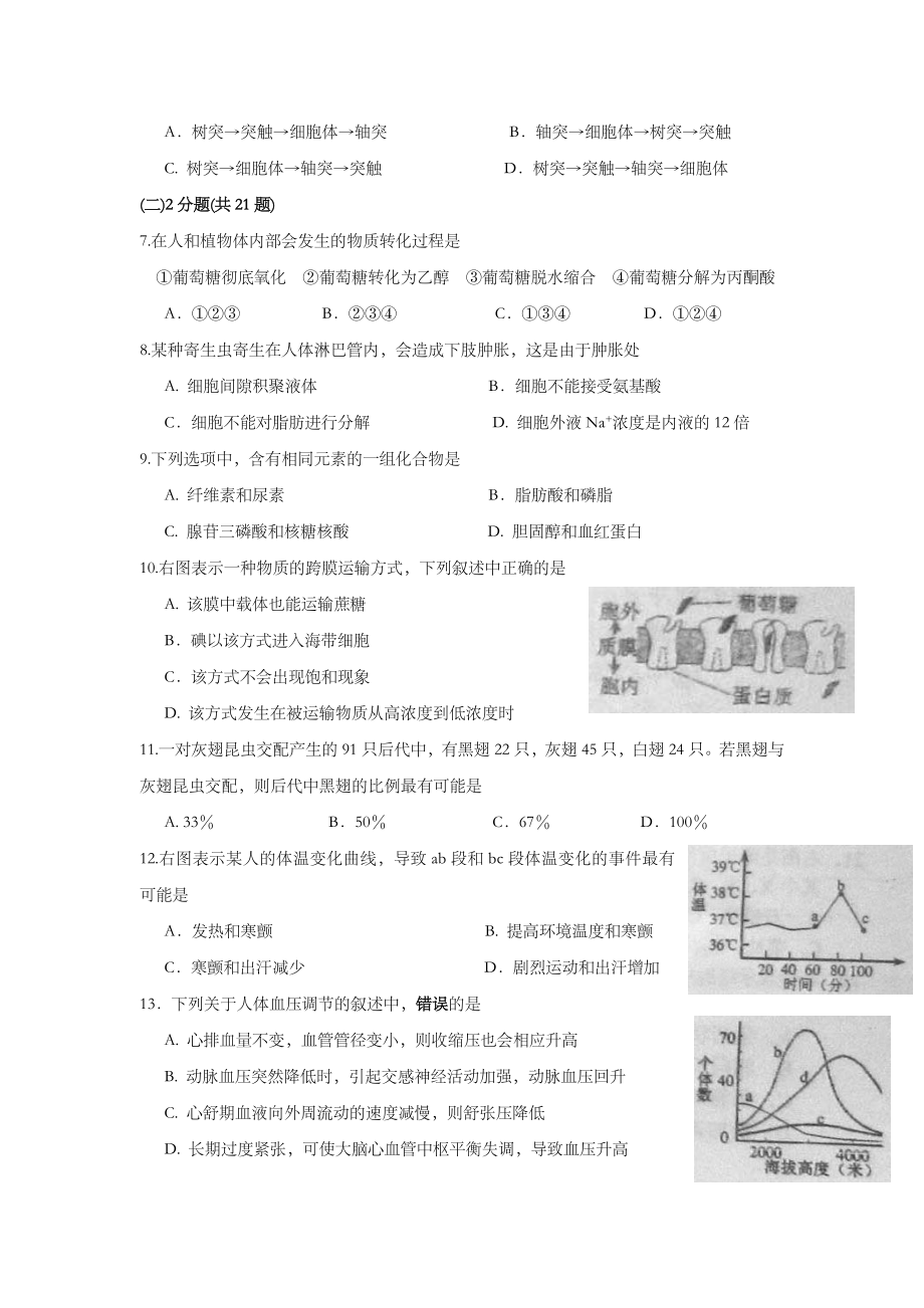 2010年上海市高中毕业统一学业考试生物试卷（原卷版）.doc_第2页