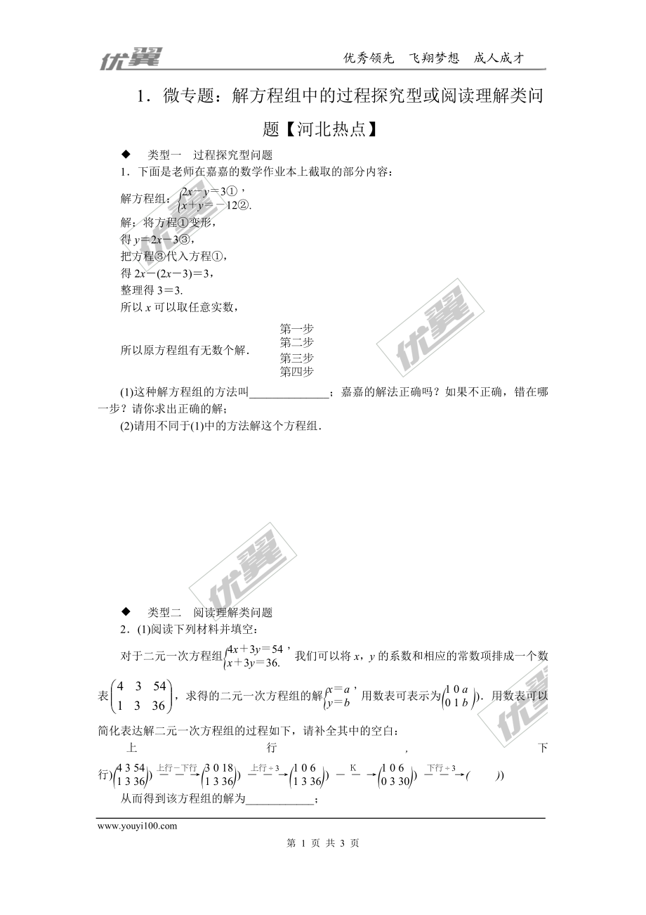 1.微专题：解方程组中的过程探究型或阅读理解类问题【河北热点】.doc_第1页