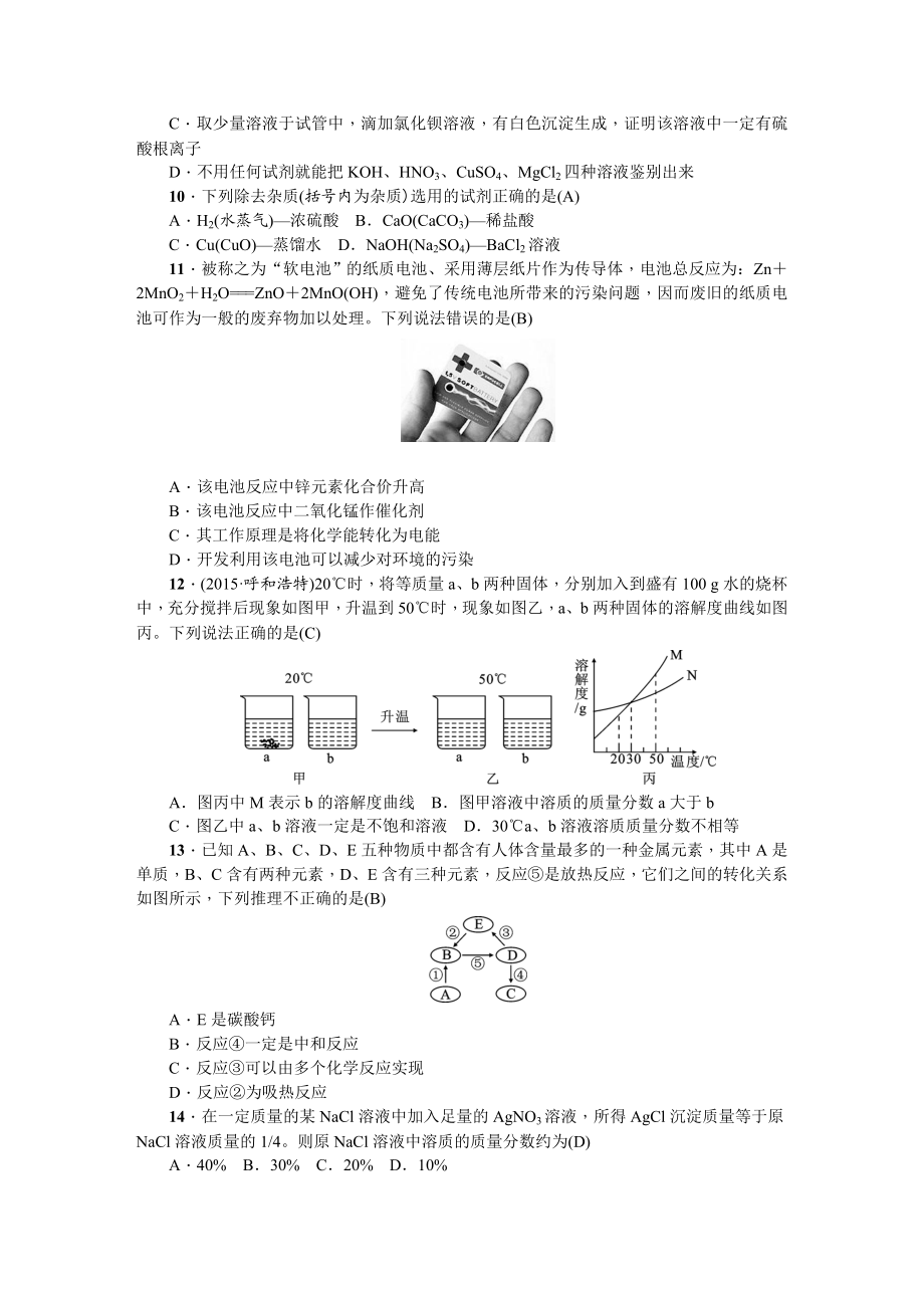 2016人教版九年级化学下册期末测试题.doc_第2页