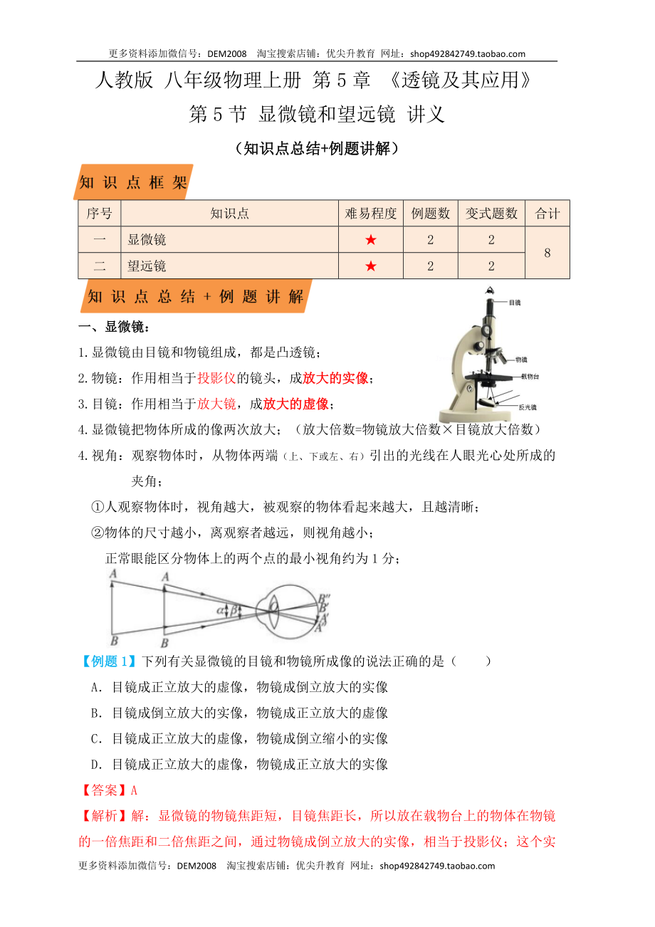 5.5显微镜和望远镜（知识点+例题）(解析版).docx_第1页