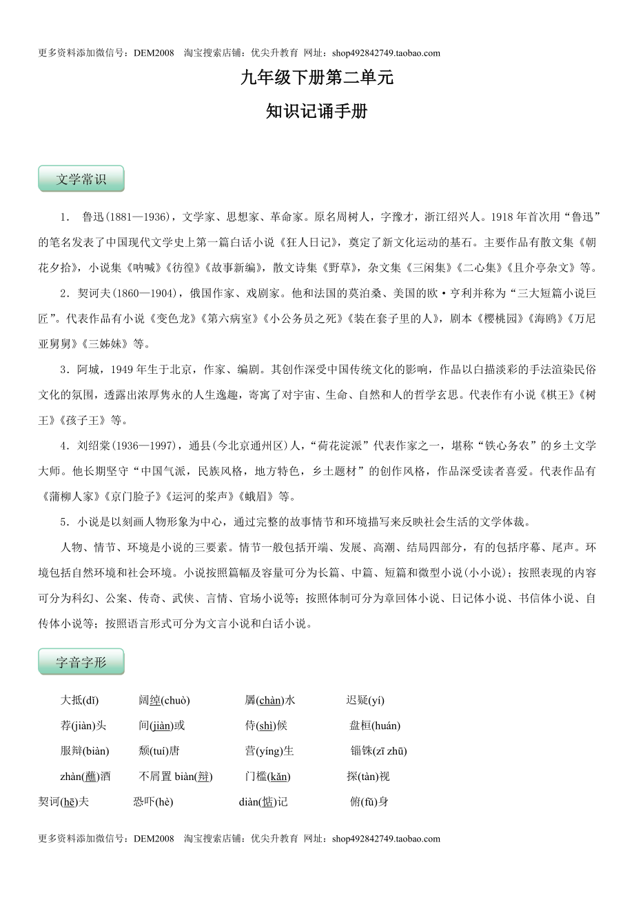 第二单元（知识记诵手册）（解析版）.docx_第1页