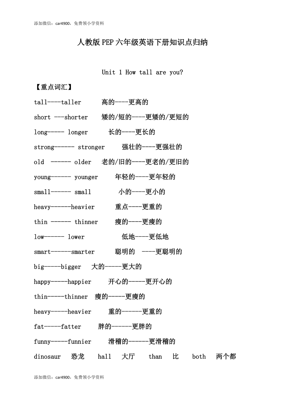 人教小学英语三起点pep版 6下 知识点归纳.doc_第1页