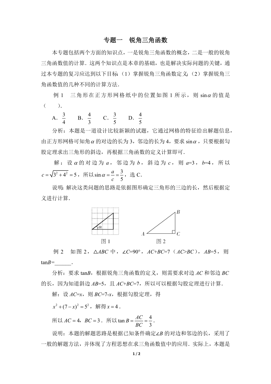 《直角三角形的边角关系》复习专题1　锐角三角函数.doc_第1页