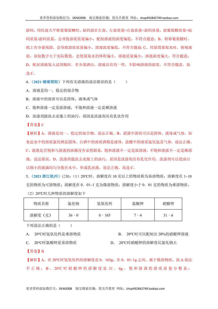 第九单元 溶液（提分小卷）（人教版）（解析版）.docx_第2页