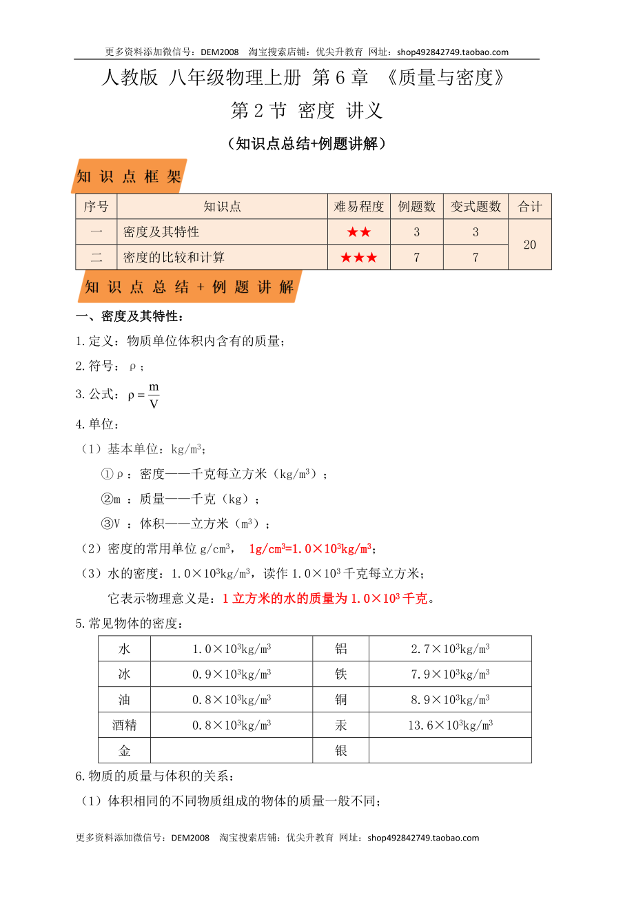 6.2 密度（知识点+例题）（解析版）.docx_第1页