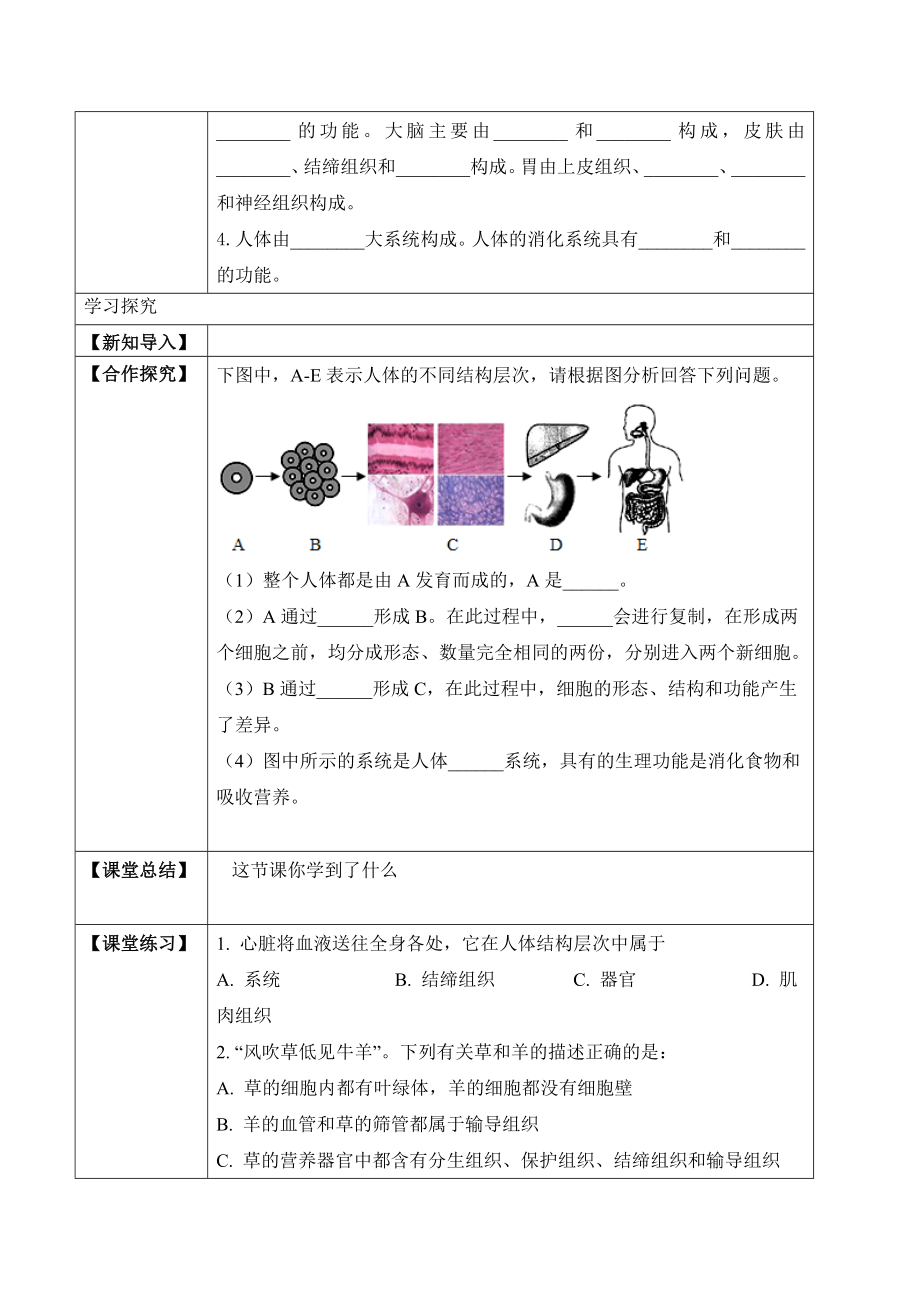 2.2.2 动物体的结构层次（学案）-2022-2023学年七年级生物上册同步优质备课资源（人教版）.docx_第2页